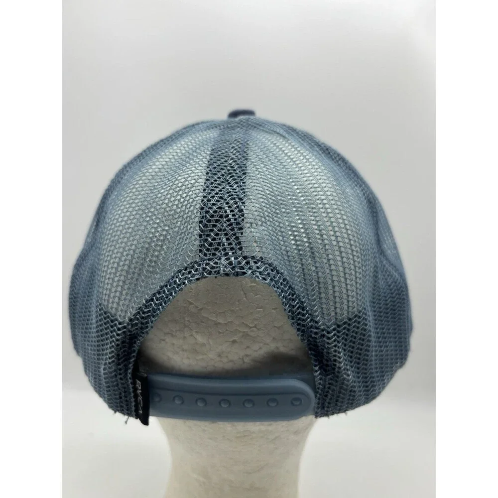 RVCA Trucker Hat Mid Fit Blue Snapback Mesh Rubber Logo Beach Surf Cap OSFM